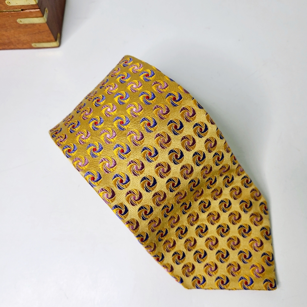 Ted Baker Geometric Print Marigold Pinwheel Swirl Woven Silk Tie